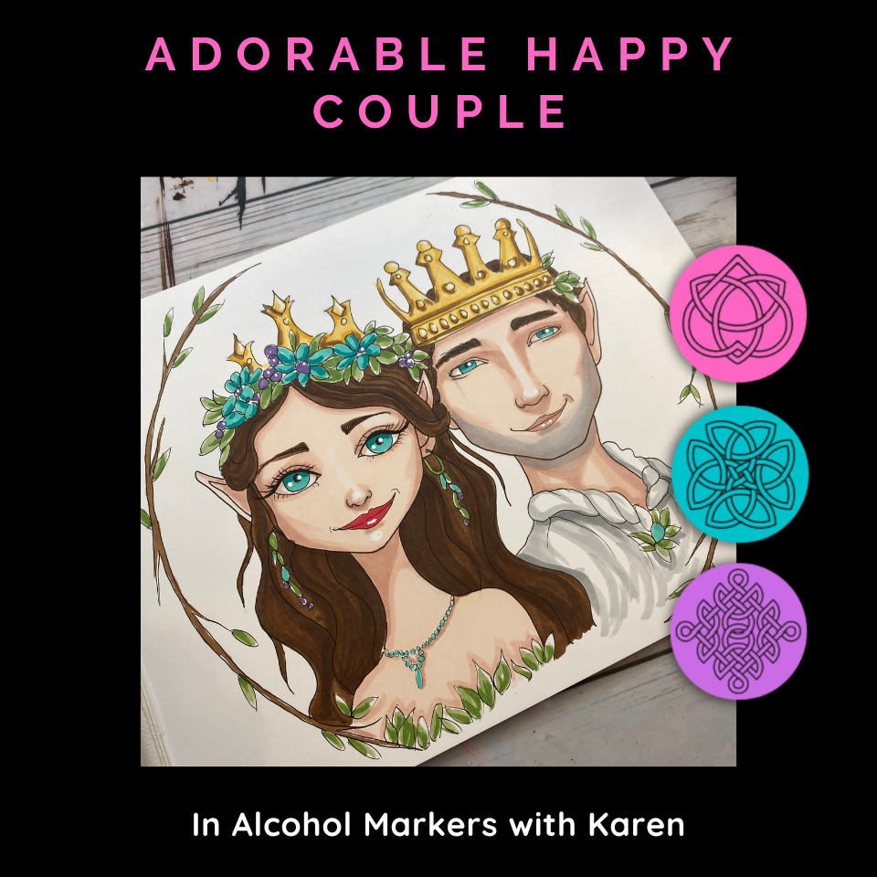 Adorable Happy Couple Alcohol Markers Drawing & Coloring Lesson from Karen Campbell Artist