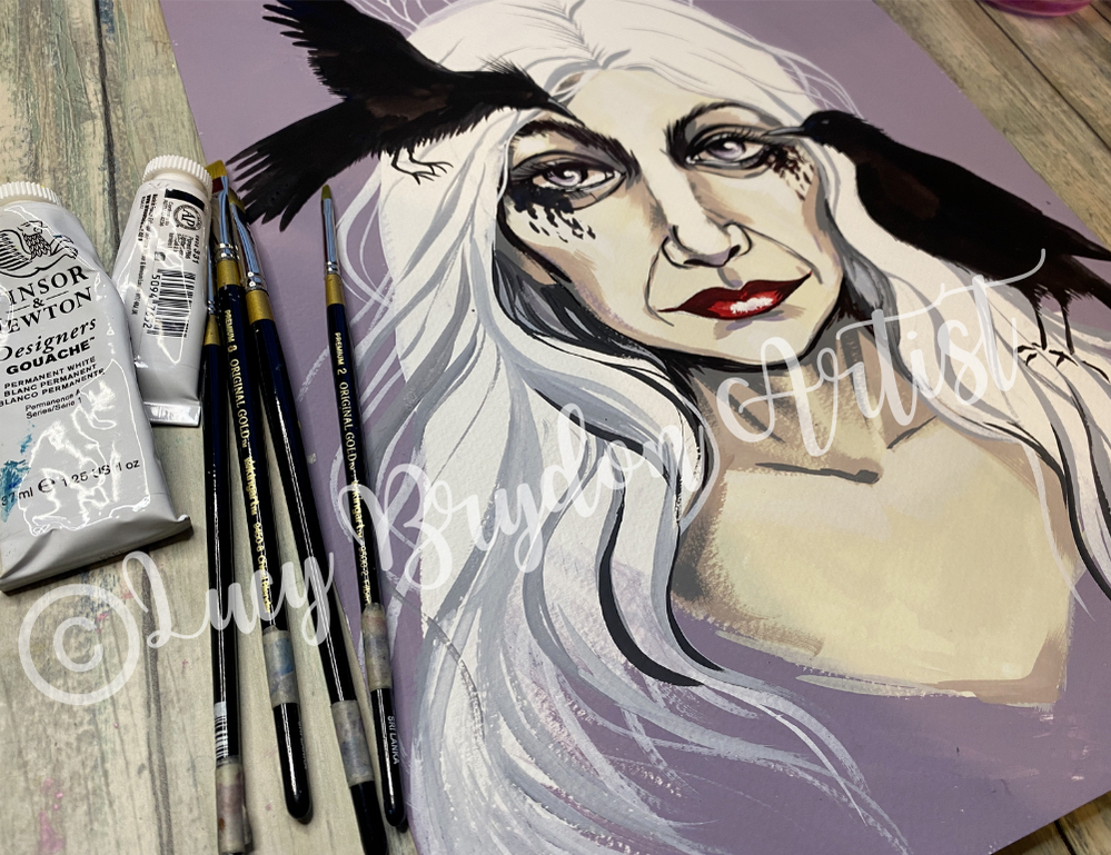 Evil Crone with Crows Gouache Online Art Lesson with Lucy Brydon in the Celtic Collective